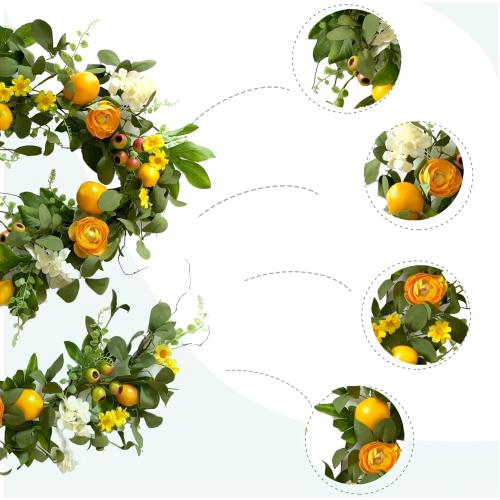 Bibelot 66 inch Artificial Lemon Garland with Yellow Peony, White Hydrangea, Green Leaves, Big Berries, Grapevine - Spring/Summer Wreath for Wall, Window, Party Decor