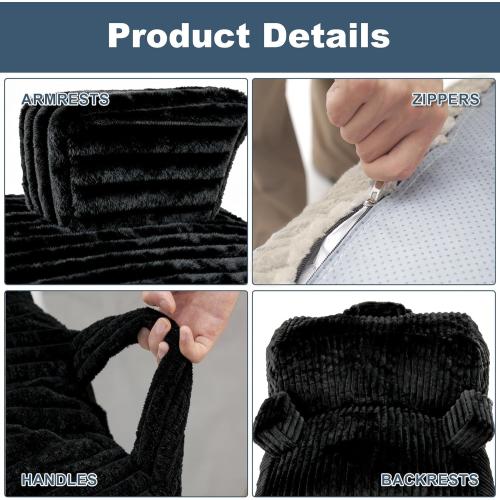 Bean Bag Chair - Large Bean Bag Loungers Chairs for Adults, Teens, and Children.Bean Bag Sofa with Memory Foam Filled and Armrests for Living Rooms, Bedroom, Dorm, or Balcony (Stripe Black)