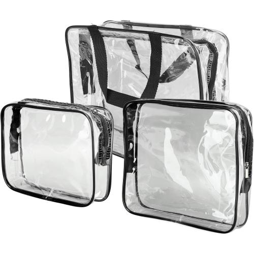 3 Pieces Clear Travel Bags, Waterproof Portable Transparent Cosmetic Makeup Bags Brown - Durable PVC Material, Easy to Clean, Multipurpose Storage for Travel and Fitness (Black)