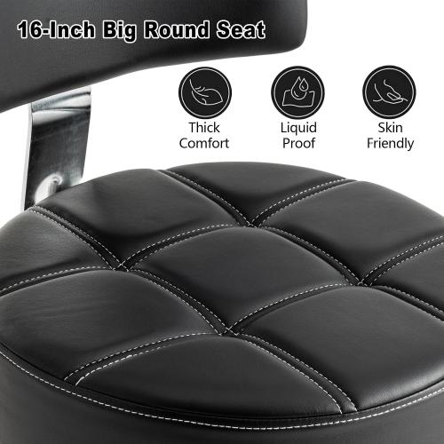 Lockable Stool with Back and Foot Rest Ergonomic Rolling Hydraulic Adjustable Stool for Doctor Esthetician Artist Home Small Office Desk (Black, 19.5''-24.5'')