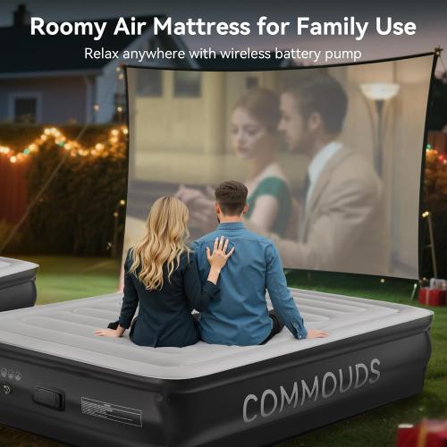 COMMOUDS Queen Air Mattress with 2000mAh Battery Powered Pump, 18 Raised Inflatable Mattress, Portable Blow up Mattress, Air Bed for Camping, Home and Guest