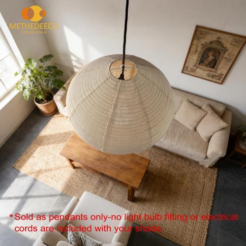 METHEDEECO 1PCS Hanging Fabric Lamp Shade 16inch,Handmade Linen Pendant Light Shade Handmade Minimalist White Beige foldable Hanging Lanterns for bedroom Living Room kitchen,house gift