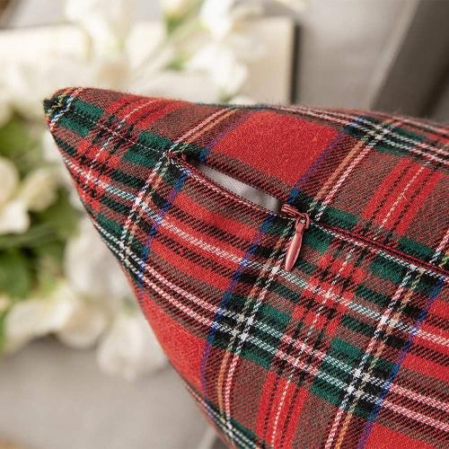MIULEE Christmas Set of 2 Scottish Tartan Plaid Throw Pillow Covers Farmhouse Classic Decorative Outdoor Square Cushion Cases for Home Decor Sofa Couch 18x18 Inch, Red