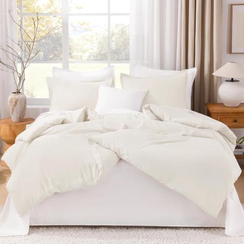 Litanika Ivory Comforter Set California King Size, 3 Pieces Cal King Lightweight Solid Bedding Comforter Set, All Season Fluffy Bed Set (104x96In Comforter & 2 Pillowcases)