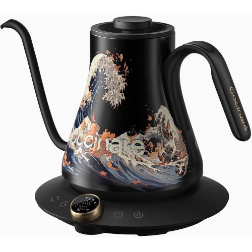 Cocinare FLOW M9 Electric Gooseneck Kettle, ±1℉ Temperature Control for Pour-over Coffee & Tea, Stainless Steel Interior, Quick Heating for Boiling Water (Wave)