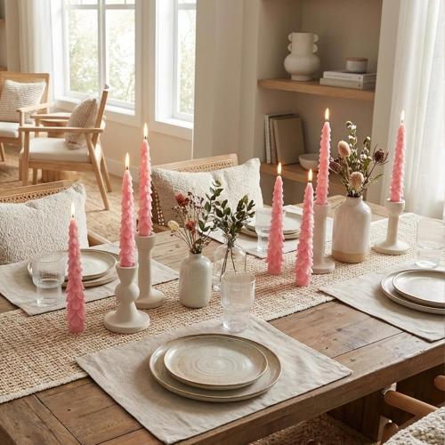 8 pcs Christmas Tree Shaped Taper Candles Pink Christmas Tree Candle 10 Inch Christmas Table Decoration Holiday Gift for Home Family Decorative Centerpiece Decorations