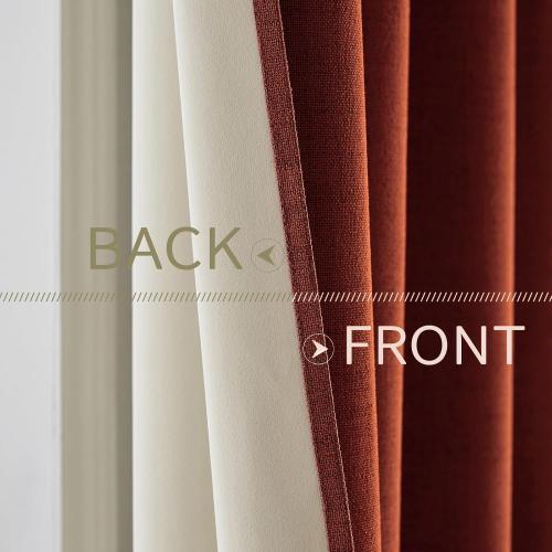 MIULEE 100% Blackout Linen Curtains for Bedroom Thermal Insulated Burnt Orange Grommet Room Darkening Curtains & Drapes Rust Terracotta Fall Decor for Living Room Nursery 52 x 84 Inch (2 Panels)