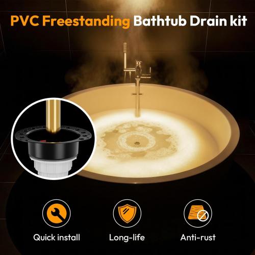 Freestanding Tub Drain, PVC Free Standing Tub Drain Kit for All Freestanding Bathtubs,1-1/2” to 2” Drainage Pipe Fitting, Brass Tailpipe, Quick Installation and Removal
