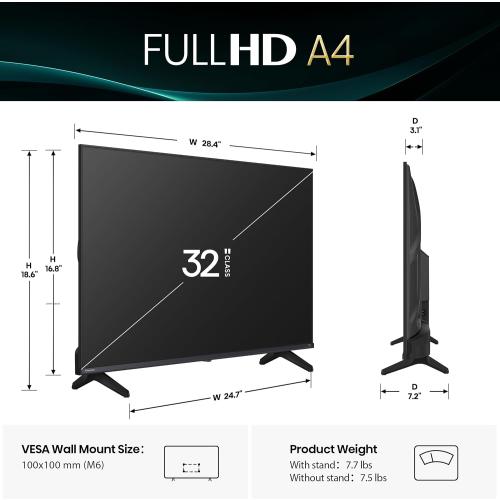 Hisense 32-Inch Class A4 Series FHD 1080p Smart Fire TV (32A4NF, 2025 Model) - DTS Virtual: X, Slim Bezel Design, Alexa Built in
