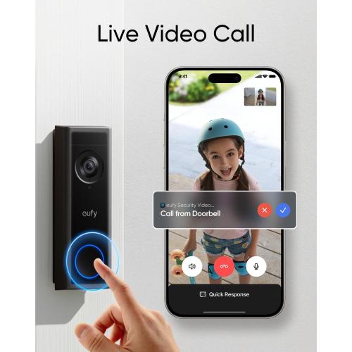 Black eufy Security Video Doorbell Camera C31, 2K FHD Battery or Hardwire Powered(16~24V), Easy to Install, Quick-Release Battery, Live Video Call, 24/7 Recording(Wired), Human & Motion Detection
