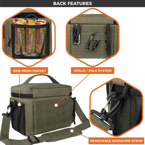 opux Tactical Lunch Box for Men, Olive Mens Insulated Lunch Bag for Adult, Leakproof Soft Lunch Cooler with MOLLE Mesh Side Pockets, Multicam Heavy Duty Lunchbox Pail for Work Women, Medium 10 Cans