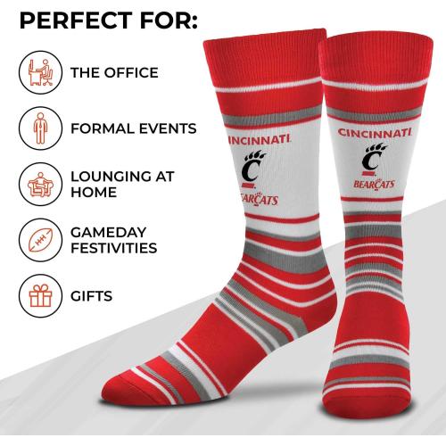 One Size For Bare Feet Collegiate University Striped Dress Socks, One Size Fits Most Footwear for Men Women Youth, Game Day Apparel