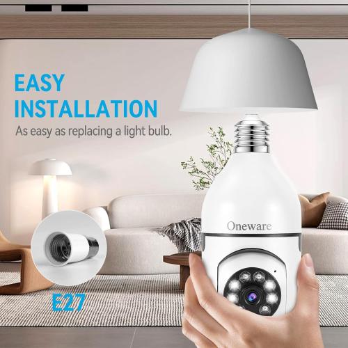 Light Bulb Security Camera HD Pan Tilt Wireless 360 Degree Floodlight Night Vision 5Ghz with Floodlight Human Motion Detection and Alarm 2pack