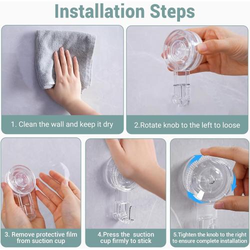 Suction Cup Hooks, BUDGET & GOOD Reusable Waterproof Shower Hook, 4Pcs Vacuum Suction Hooks - Razor Holder - Wreath Hook - Multi-Use for Bathroom Kitchen Office, Storage & Organization for Accessories