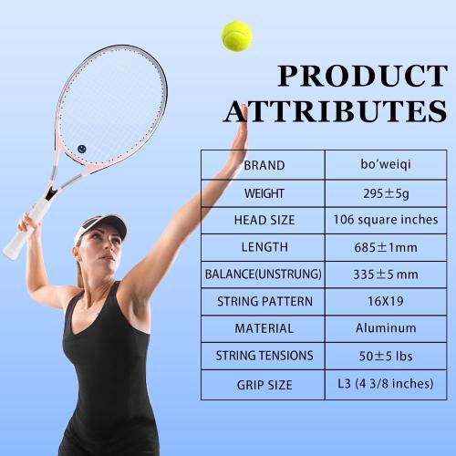 bo'weiqi 27 Recreational Tennis Racket Set 2 Players Lightweight Pre-Strung Tennis Racquets for Beginners, Including 3 Balls, 2 Overgrips, 2 Vibration Dampers and 1 Bag Easy Carry