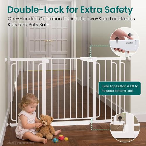 Cumbor 30.4-56.8 Extra Wide Baby Gate, Auto Close Dual Lock Dog Gate White