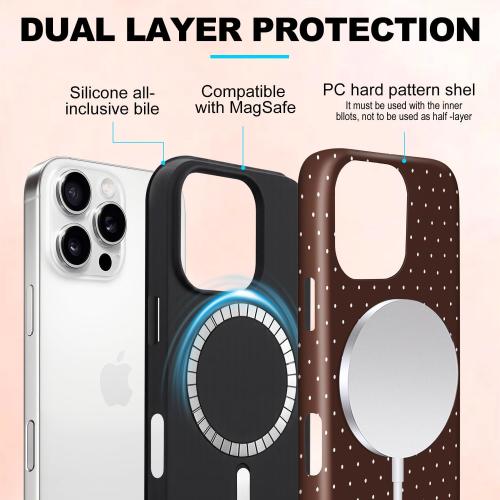 Magnetic for iPhone 15 Plus Case Cute Polka Dot Phone Case, Brown