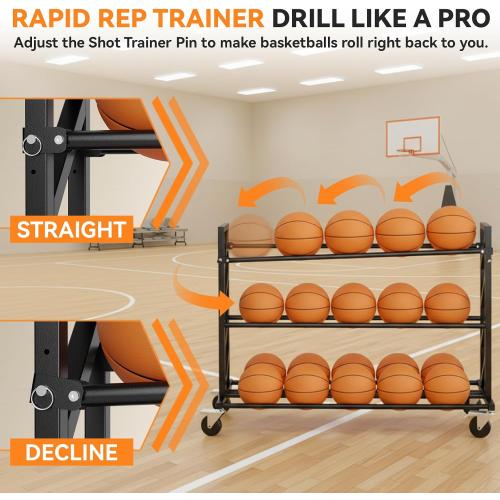 Basketball Racks for Balls, Heavy Duty Ball Cart with Wheels, Basketball Storage 3-Tier 20-Ball Heavy Duty Ball Cart for Gym Garage,Drop Pin for Shooters Preference