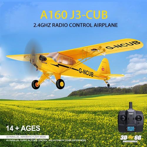 RC Plane Upgrade 5 Channels 3D/6G J3-CUB RC Airplane for Adults 1406 Brushless Motor Outdoor Stunt RC Glider with Spare Propeller and 2 Batteries (Yellow)