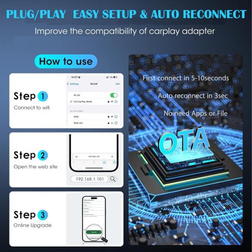 Mini Wireless Carplay Adapter for Apple iPhone,Plug and Play Easy Setup Automatic Reconnect,Convert Wired to Wireless Carplay Adapter Dongle,for Car Play 2016  & iPhone iOS 10  (USB A) Grey01