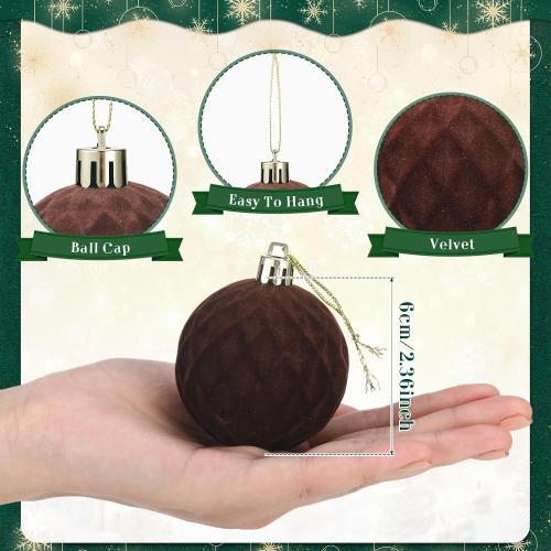 32 Pcs Velvet Christmas Ball Bulk 2.36'' Flocked Tree Decor, Brown Series | Plastic Hanging Ornament, Lightweight Durable, Xmas Bulb Decor, Holiday Party Supplies, Indoor Christmas Tree Decoration Use