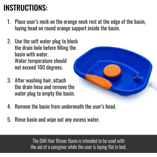DMI Portable Shampoo Bowl for Bedside and Hair Washing, Hair Cuts and Coloring for the Elderly, Disabled, Bedridden and Handicapped, Blue
