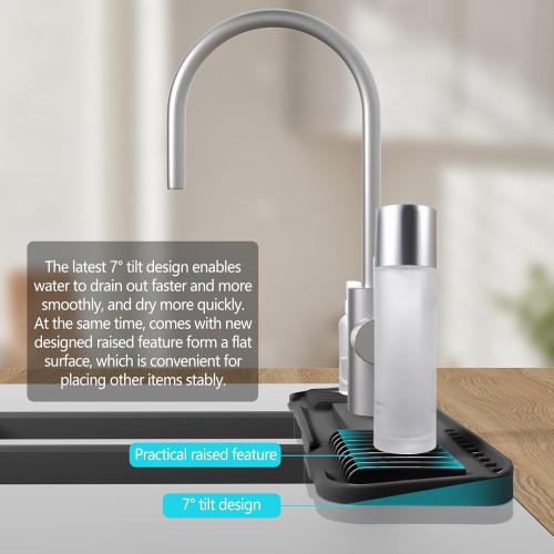 2nd Generation Silicone Faucet Mat, Kitchen Faucet Mat Silicone Faucet Drip Catcher with Cuttable Circular Central for Kitchen Sink, Tailor-Made for Faucets with Deck Plate【Black】