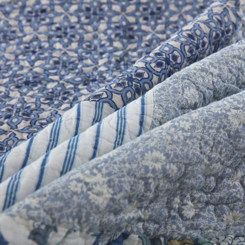 Cotton Bedspread Quilt Bedding Sets 3 Pieces Reversible Coverlet Sets Comforters Vintage Floral Patchwork Blue Bedspread (Blue Vintage Floral, Queen Size)
