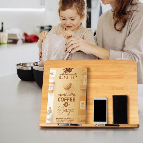 Bamboo wishacc Book Stand, Extra Large (19.68 x 14 inches) Bamboo Wood Book Holder Recipe Stand for Thick Book Reading Hands Free