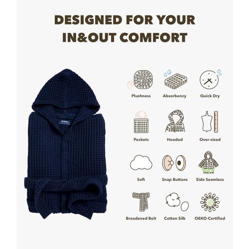 Luxury Hotel & Spa Silk-infused Japanese Cotton Waffle Unisex Hooded Bathrobe. (Used see the pictures)