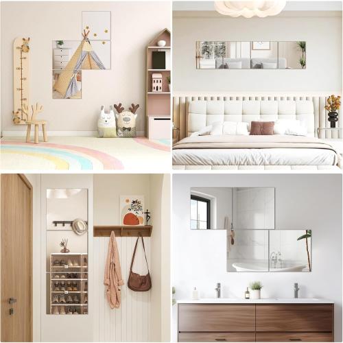 DARENYI 20x20 in Acrylic Mirror Sheet for Wall, 2.5mm Thick Unbreakable Non Glass Body Mirror Tile Self Adhesive Mirror Stickers Rectangular Wall Mirror for Bathroom Bedroom Home Gym Door Decor