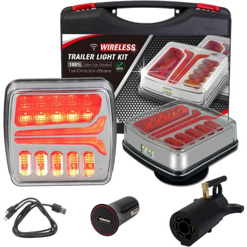 Magnetic Wireless Trailer Lights, Rechargeable LED Trailer Light for Towing Truck, Waterproof Tail Tow Lights Kit for RV Camper Boat Caravan, Portable Turn Signal Brake Running Stop