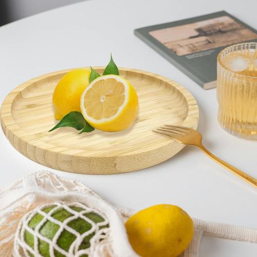 YOUKE OLA 16 Pack Bamboo Round Plates Bulk Serving Tray Wooden Serving Platter with stand Charcuterie Serving Board with Rim for Laser Engraving DIY Gift 8 Inch, 16PCSROUND