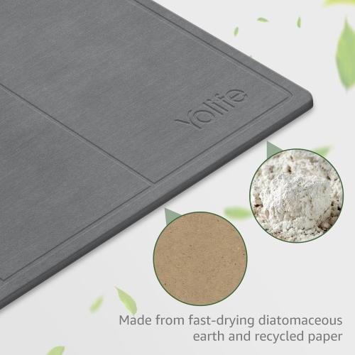 Yolife Extra Large Stone Drying Mat for Kitchen Counter, 23.7 x 15.4 Kitchen Stone Dish Drying Mat, Quick Drying Diatomaceous Earth Dish Drying Mat, Stone Dish Mat with Non Slip Pad (Grey)