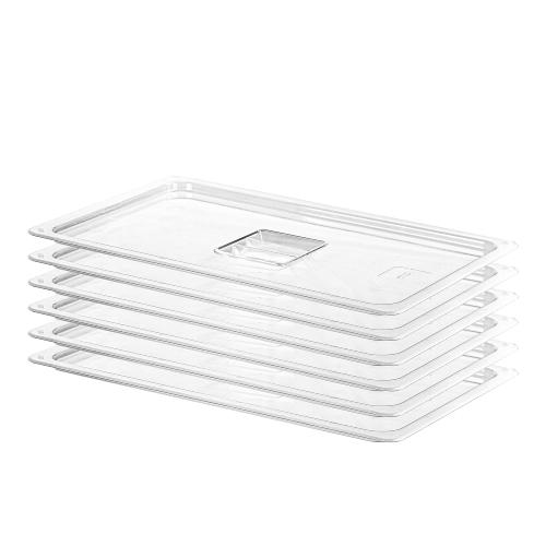 EGGKITPO 6 Pack 1/1 Size Lids Universal Full Size BPA-Free Polycarbonate Clear Food Pan Lids Dishwasher Safety Food Storage Container Cover with Handle for Food Prep Table Hotel