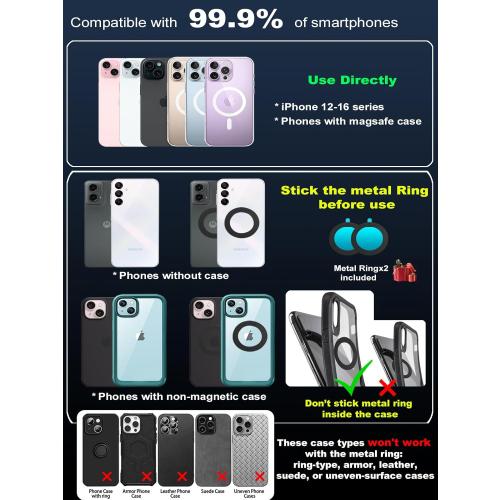 Upgraded 360° Nano Gel Vacuum Magnetic Phone Holder, 108 LBS Heavy Duty Suction Cup Phone Mount for Car Dashboard & Windshield, 3000gf MagSafe Compatible with iPhone 17/16 Pro Max