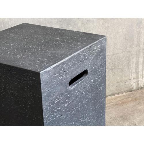 AMS Fireplace | Elementi Square Travertine Dark Gray 20 lbs Propane Tank Cover | Concrete GFRC Base | Dimensions: 15.7 x 15.7 x 20 inches | Perfectly Matches with Cannes Fire Pit Table.
