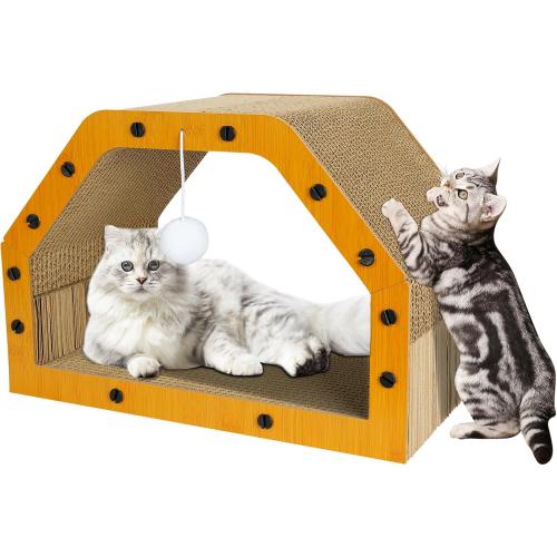 Cardboard Cat House - Large Cardboard Cat Scratcher Cozy Cats Lounger as Tunnel and Sofa, Cat Scratcher for Indoor Cats, Safe & Secure