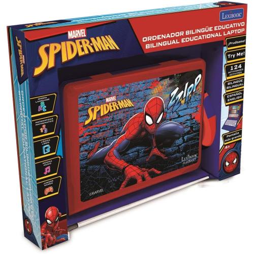 LEXiBOOK Spider-Man - Educational and Bilingual Laptop Spanish/English - Toy for Child Kid (Boys & Girls) 124 Activities, Learn Play Games and Music with Spiderman - Red/Blue JC598SPi2