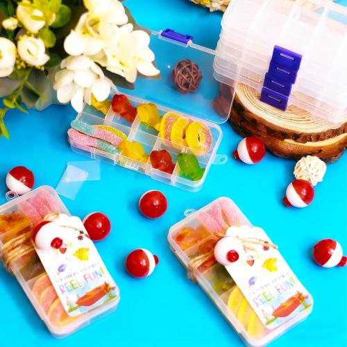24 Set Fishing Candy Little Tackle Boxes for Birthday Party Favors with 24 Fishing Bobber 24 Thank You Cards for Making My Party Reel Fun Gone Fishing Theme Supplies Fishing Decorations (24)