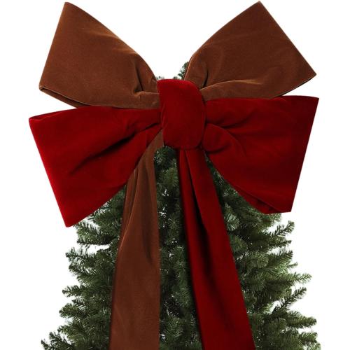 2Pcs Large Christmas Velvet Burgundy Bows13'' x 45''Christmas Front Door Bows with Long Tail Ribbon Xmas Tree Topper Holiday Wreaths Decor Stair Garland for Mantel Fireplace Porch