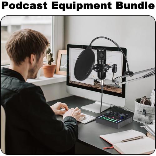 Podcast Equipment Bundle for 2, V8s DJ Mixer Voice Changer with BM-800 Podcast Microphone Bundle - Studio Condenser Microphone Perfect for Podcasting, Recording, Singing, Streaming and Gaming