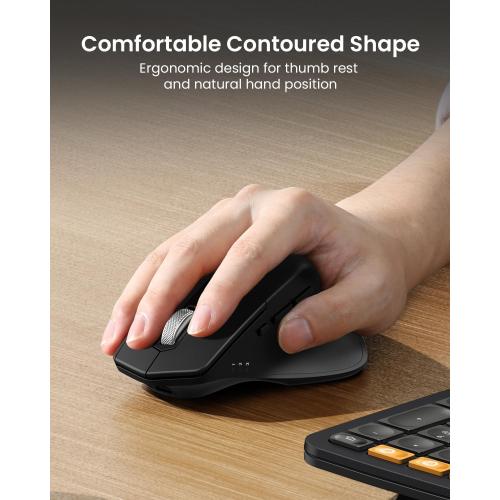 ProtoArc EKM01 Plus Wireless Ergonomic Keyboard Mouse Combo - Black | Full-size Split Keyboard with Cushioned Wrist Rest, Ergonomic Mouse, 3-Device Bluetooth/2.4G, USB-C Rechargeable