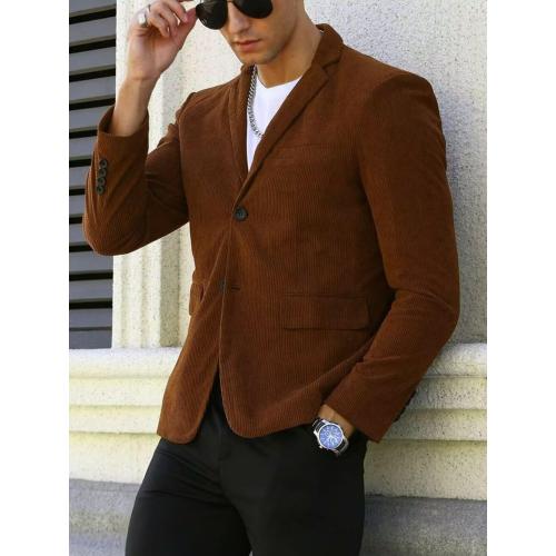 Size  L Men's Corduroy Blazer Formal Single Breasted Suit Coat for Men British-Style Fashion Wedding Jacket