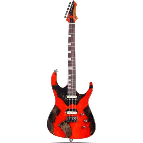 Leo Jaymz Electric Guitar Hurricane Deluxe Series, Mahogany Body, Roasted Maple Neck, Rosewood Fretboard, Locking Tuners, Rounded Frets, Case(Red Deluxe)