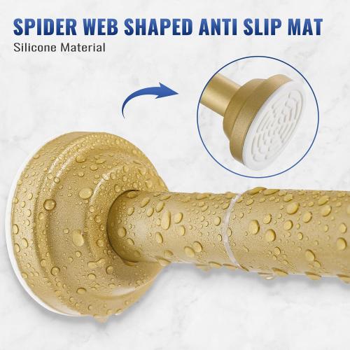 Shower Curtain Rod, 40 to 74 Inch Gold Tension No Drill Adjustable Heavy Duty Bathroom Shower Spring Rod, No Drilling Curtain Rods for Bathroom, Anti-Slip