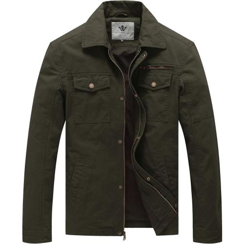Size M WenVen Men's Casual Canvas Cotton Military Lapel Jacket