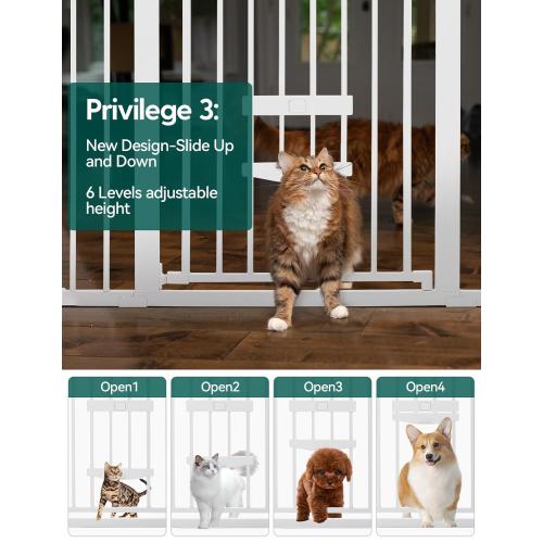 BABELIO 29-48 Extra Wide Baby Gate with Cat Door,Auto Close Metal Pet Door for Stairs, Doorways, House, Pressure/Hardware Mounted, Easy Walk Thru, White