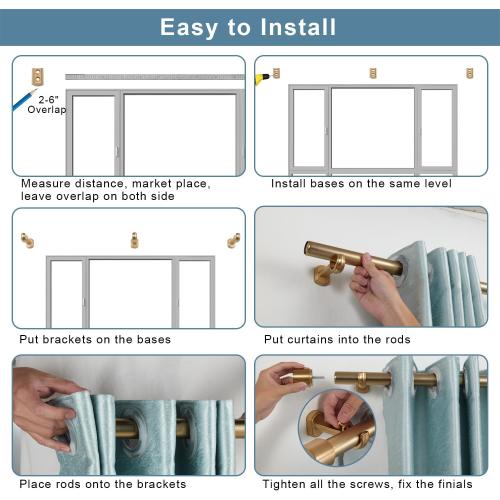 1 1/8 Inch Diameter Curtain Rods, 72-144” Telescoping Large Single Window Drapery Rod Heavy Duty With Adjustable Modern Brackets, Matte Black