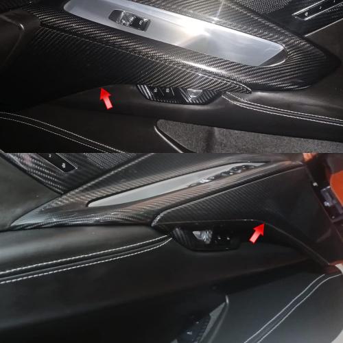 2pcs Side Door Panel Cover for C8 Corvette Stingray Z06 E-Ray HTC 2020 2021 2022 2023 2024, Genuine Carbon Fiber Door Armrest Overlay Trim